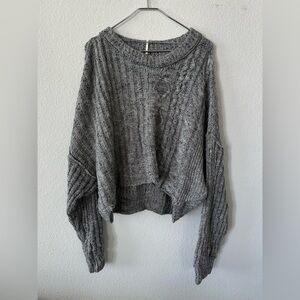 FREE PEOPLE Cozy Gray Cable-Knit Women's Sweater